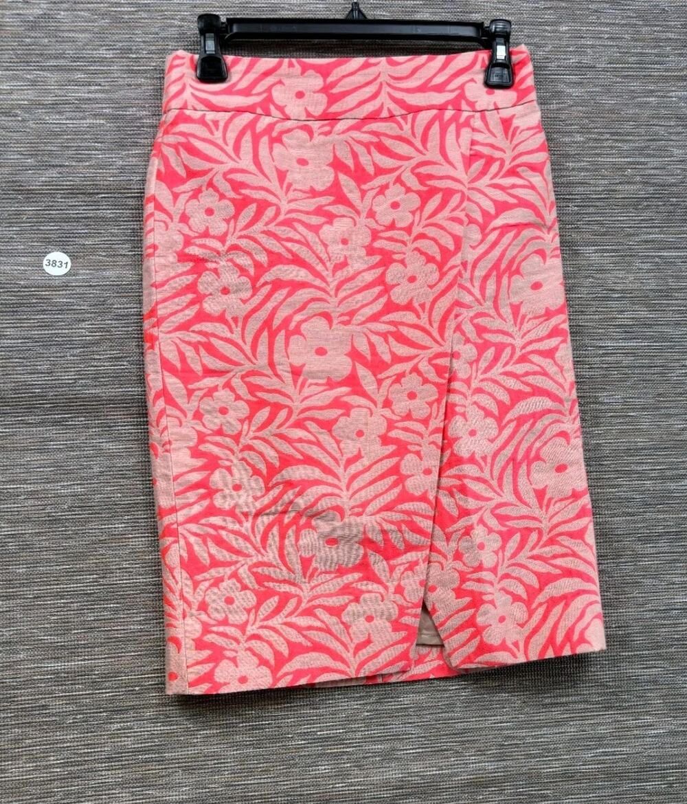 J Crew Jacquard Crossover Pencil Skirt Womens Size 4 Pink/Beige Back Zip C5905